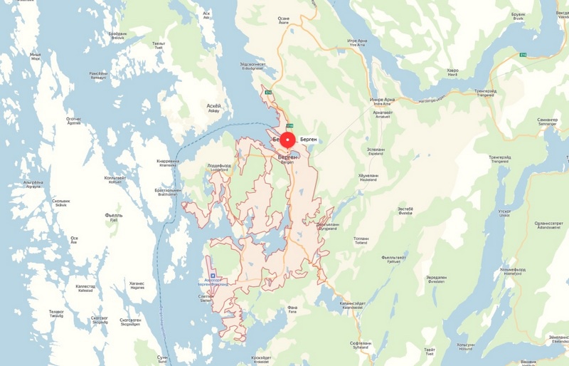 Берген на карте.